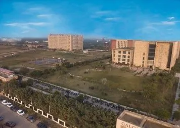 Aerial view of the Galgotias University campus on the Yamuna Expressway, Greater Noida