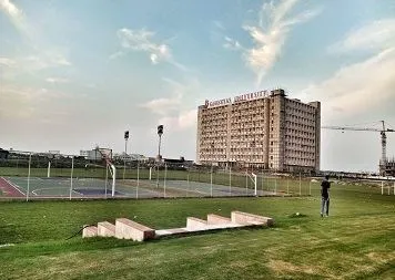 Sports ground and academic block at Galgotias University