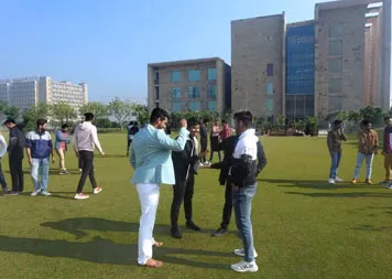 Students gathered on the grounds at Galgotias University