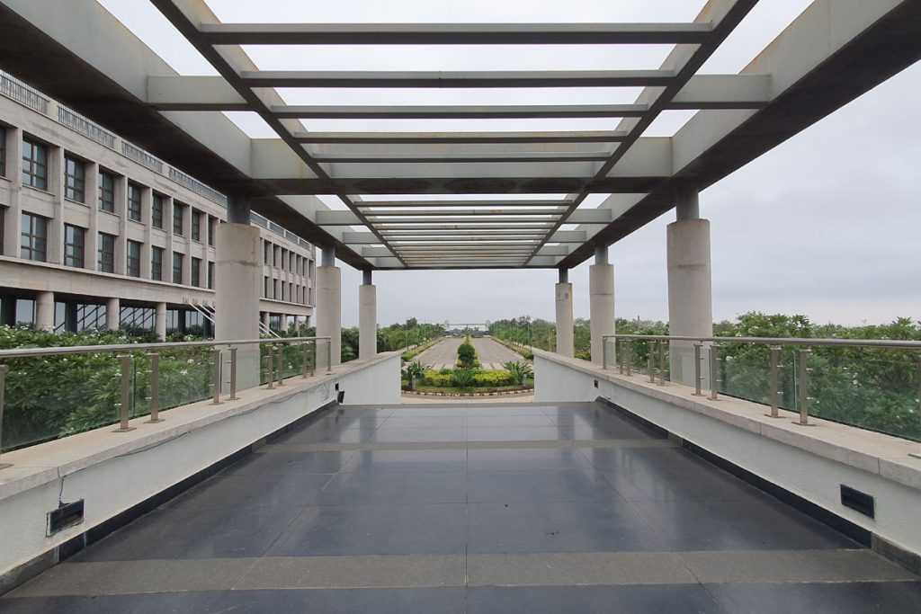 Central square walkway overlooking the IIM Raipur campus