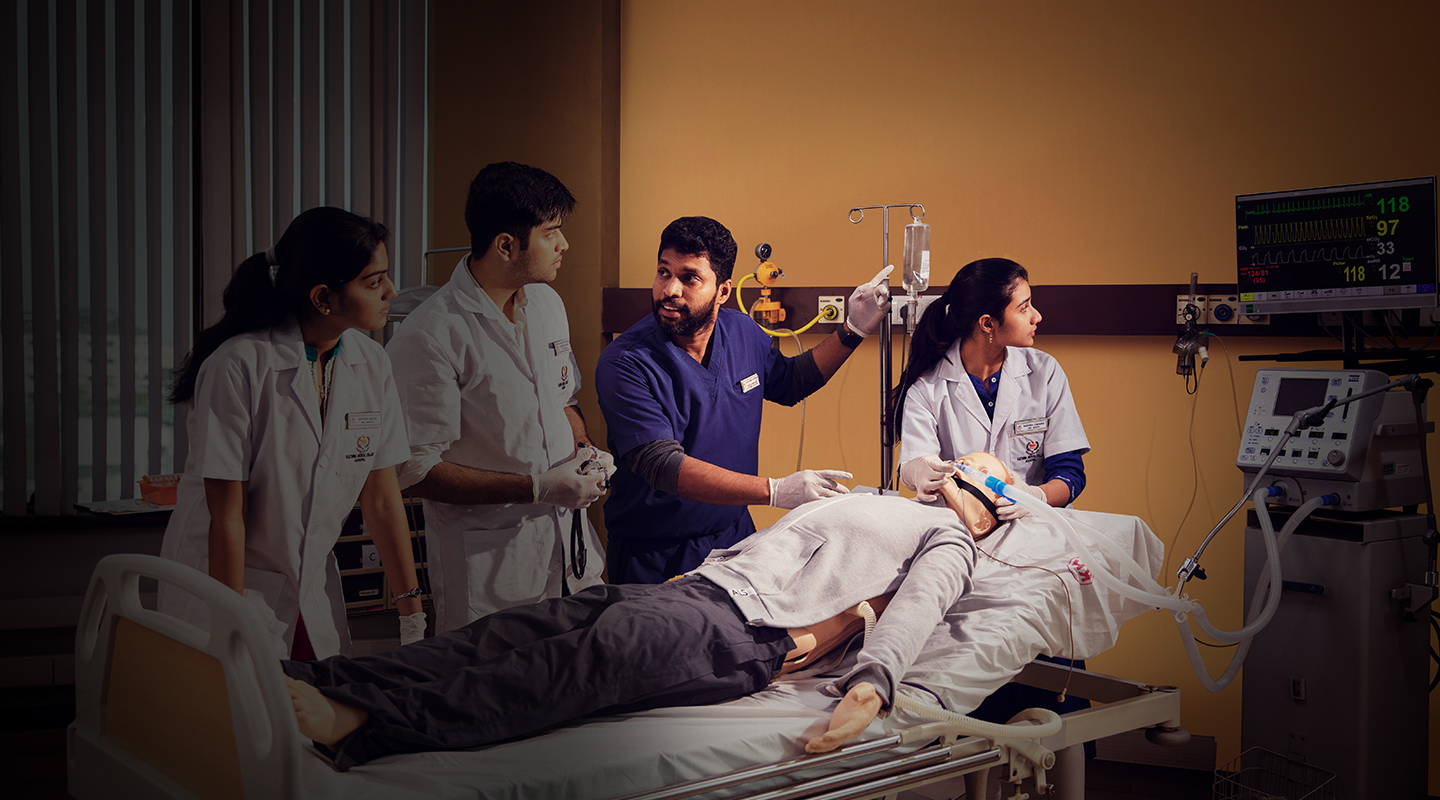 KMC Manipal students at a simulation-based clinical training station