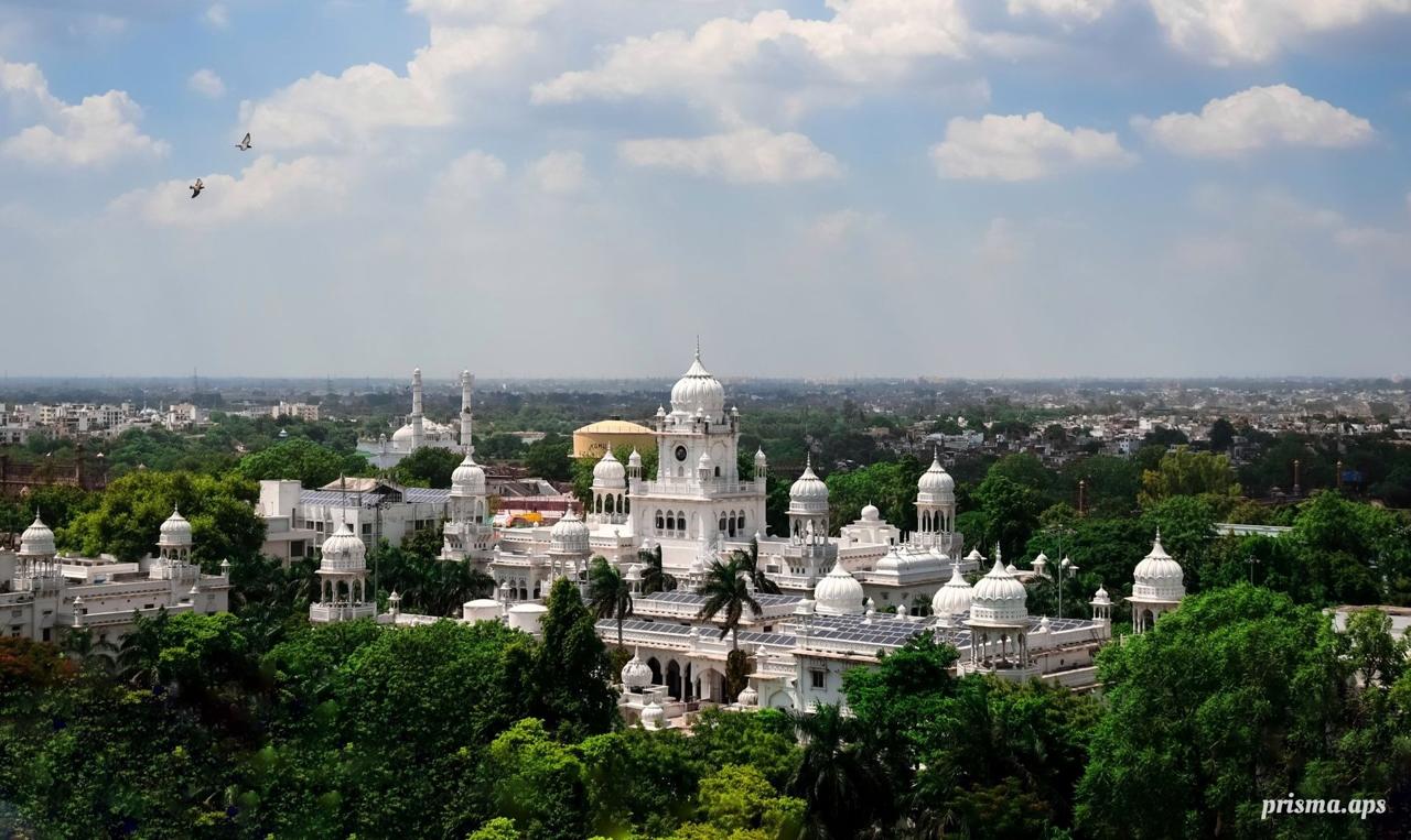 Aerial view of the domed KGMU campus in Chowk, Lucknow