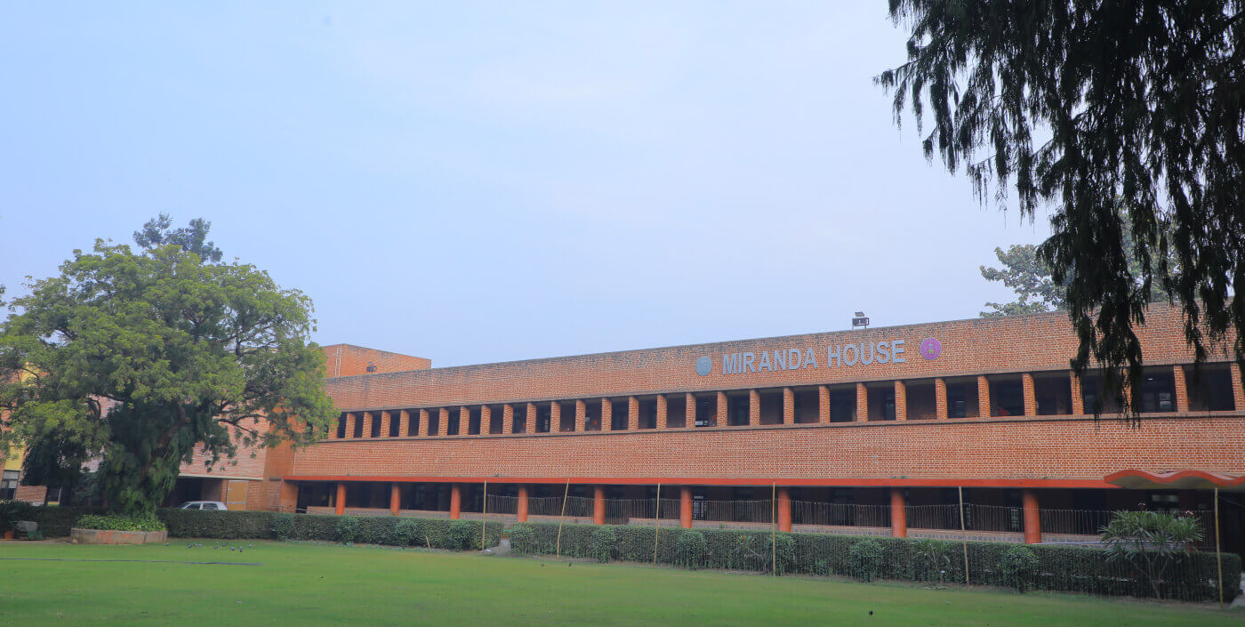 The signature red-brick facade of Miranda House on the University of Delhi campus