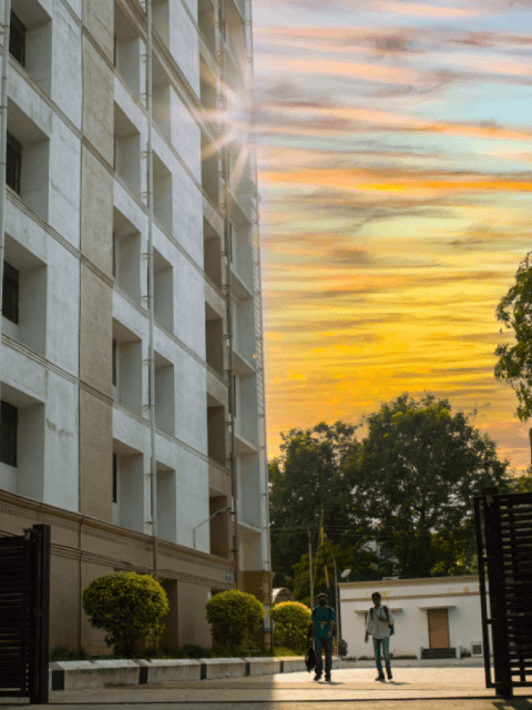 SRMIST hostel and housing block at dusk