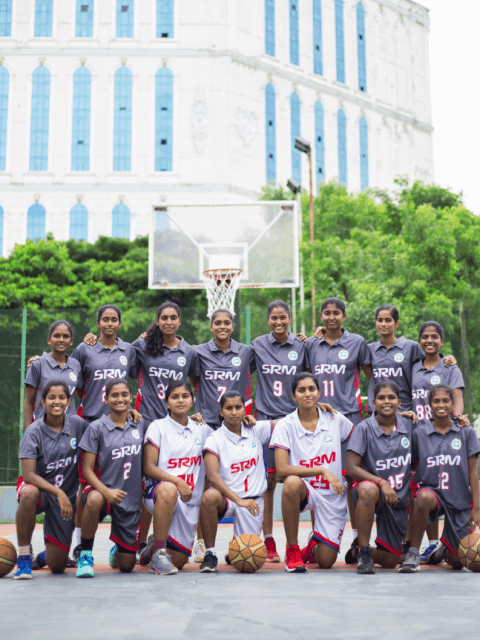 The SRMIST university basketball team on the Kattankulathur sports ground