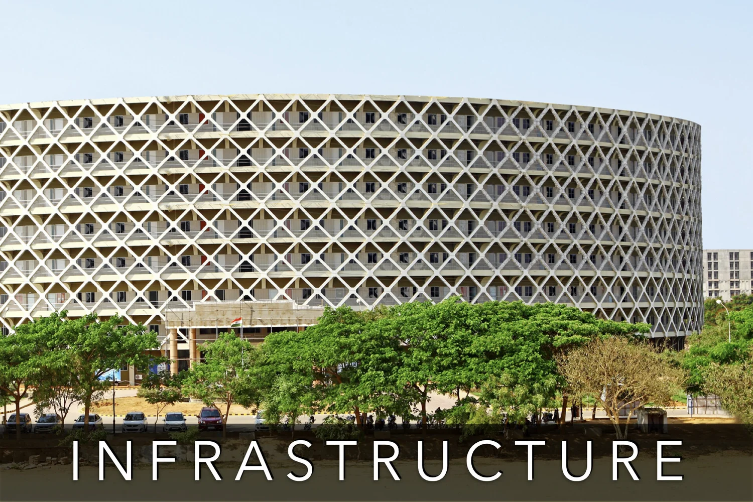 The circular lattice-facade academic block on the SIMATS Thandalam campus