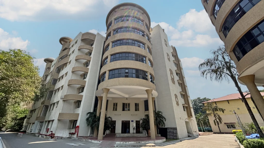 The curved-facade academic building at VIT Vellore
